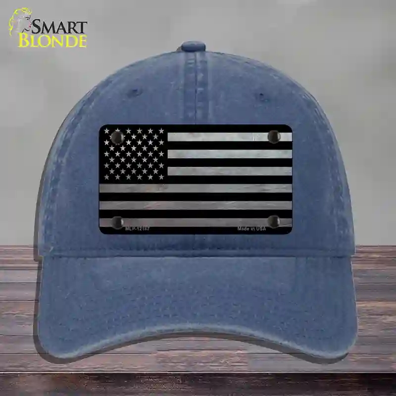 HAT11-MLP-12187 American Flag Black & Gray Novelty License Plate Hat, Unconstructed Cotton - Navy
