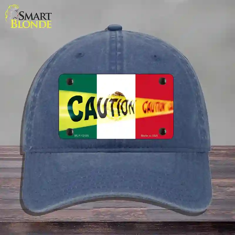 HAT11-MLP-12188 Caution Mexico Flag Novelty License Plate Hat, Unconstructed Cotton - Navy