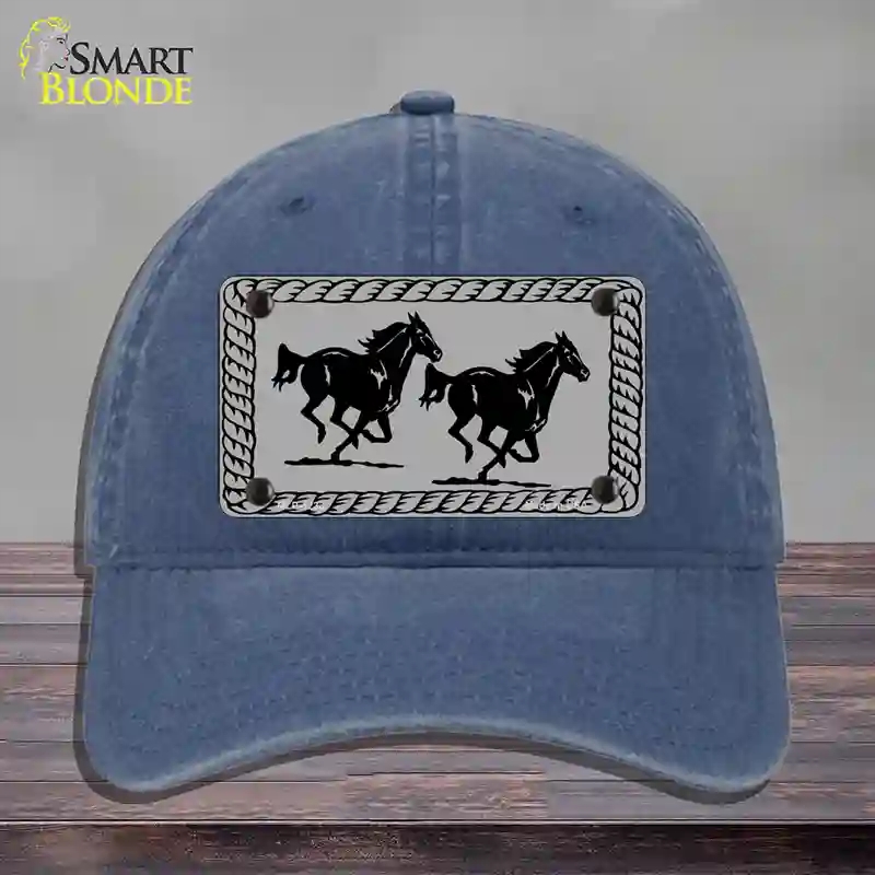 HAT11-MLP-1233 Two Running Horses Novelty License Plate Hat, Unconstructed Cotton - Navy