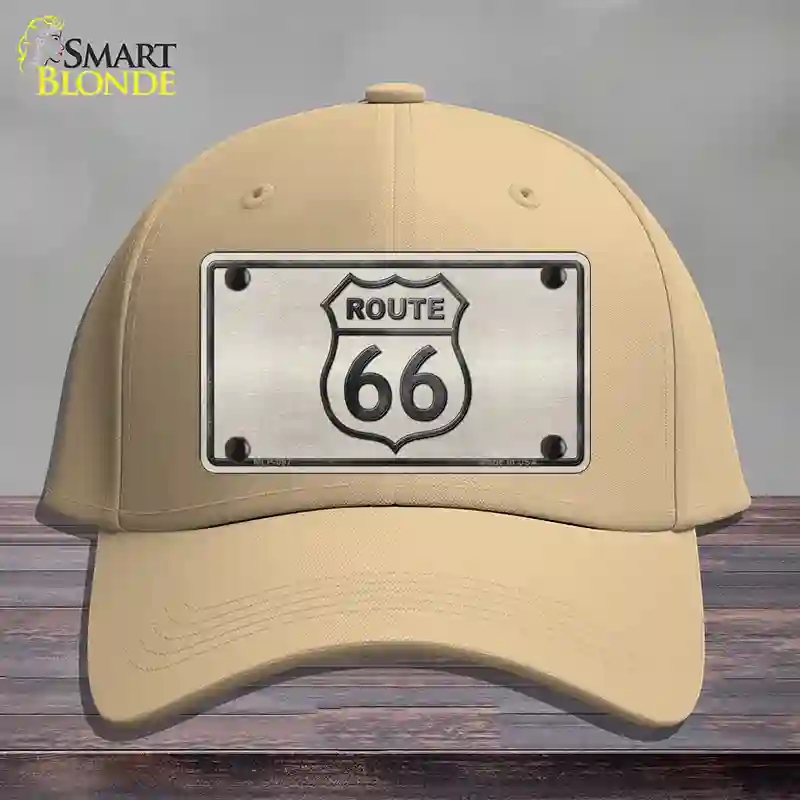 HAT22-MLP-097 Route 66 Shield White Novelty License Plate Hat, Cotton - Khaki