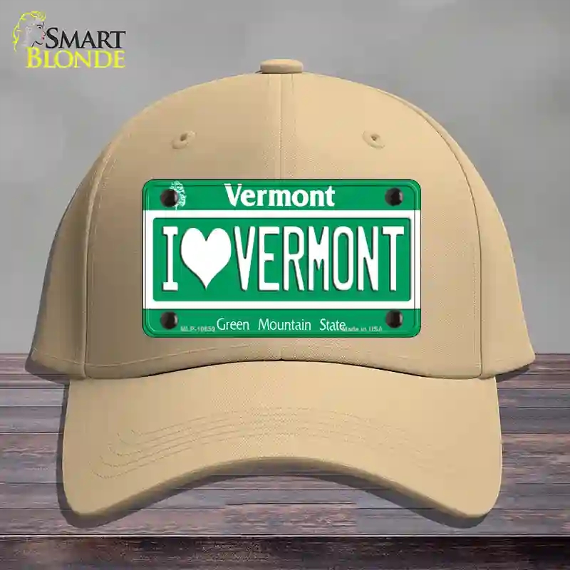 HAT22-MLP-10659 I Love Vermont Novelty License Plate Hat, Cotton - Khaki