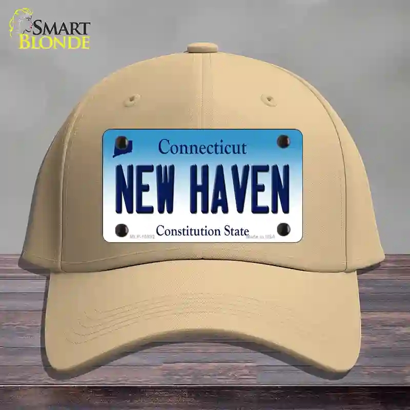 HAT22-MLP-10892   Haven Connecticut Novelty License Plate Hat, Cotton - Khaki
