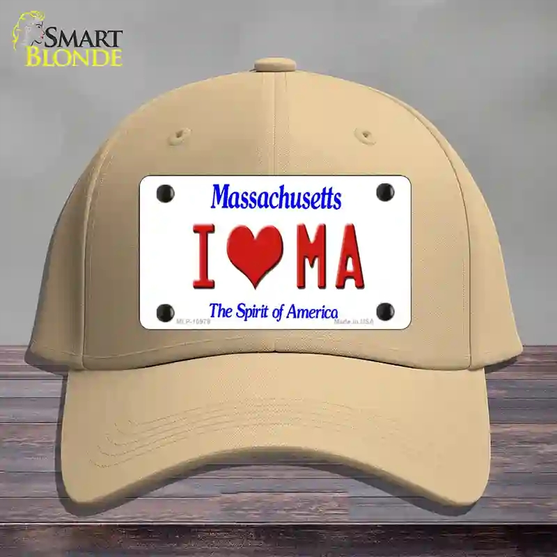 HAT22-MLP-10979 I Love Massachusetts Novelty License Plate Hat, Cotton - Khaki