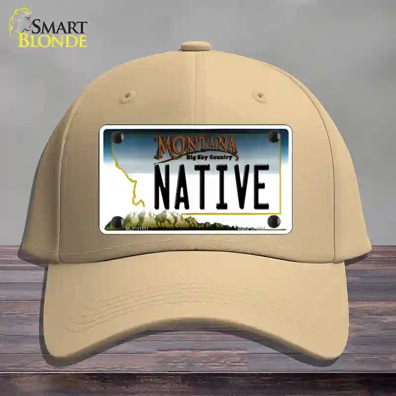HAT22-MLP-11117 Native Montana State Novelty License Plate Hat, Cotton - Khaki