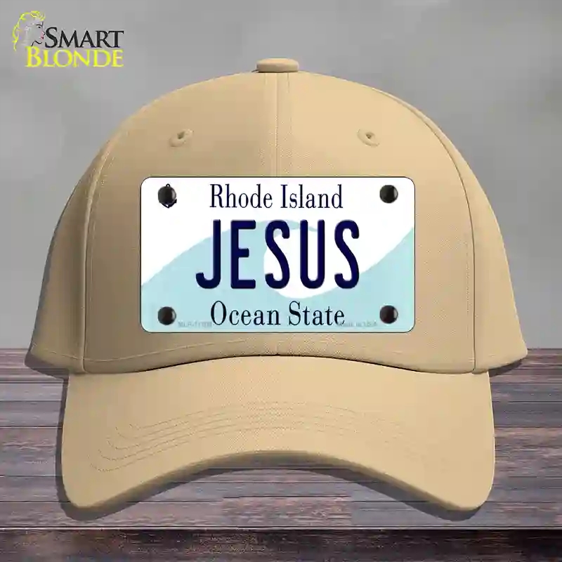 HAT22-MLP-11205 Jesus Rhode Island State Novelty License Plate Hat, Cotton - Khaki