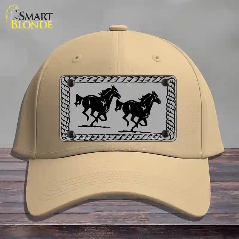 HAT22-MLP-1233 Two Running Horses Novelty License Plate Hat, Cotton - Khaki