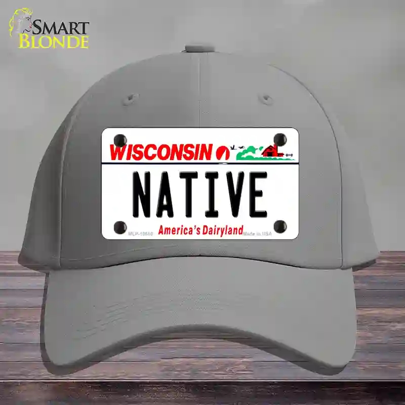HAT23-MLP-10650 Native Wisconsin Novelty License Plate Hat, Cotton - Gray