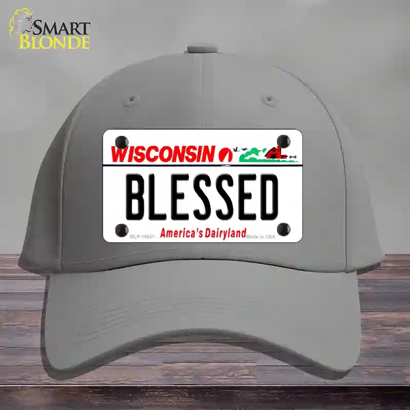 HAT23-MLP-10651 Blessed Wisconsin Novelty License Plate Hat, Cotton - Gray