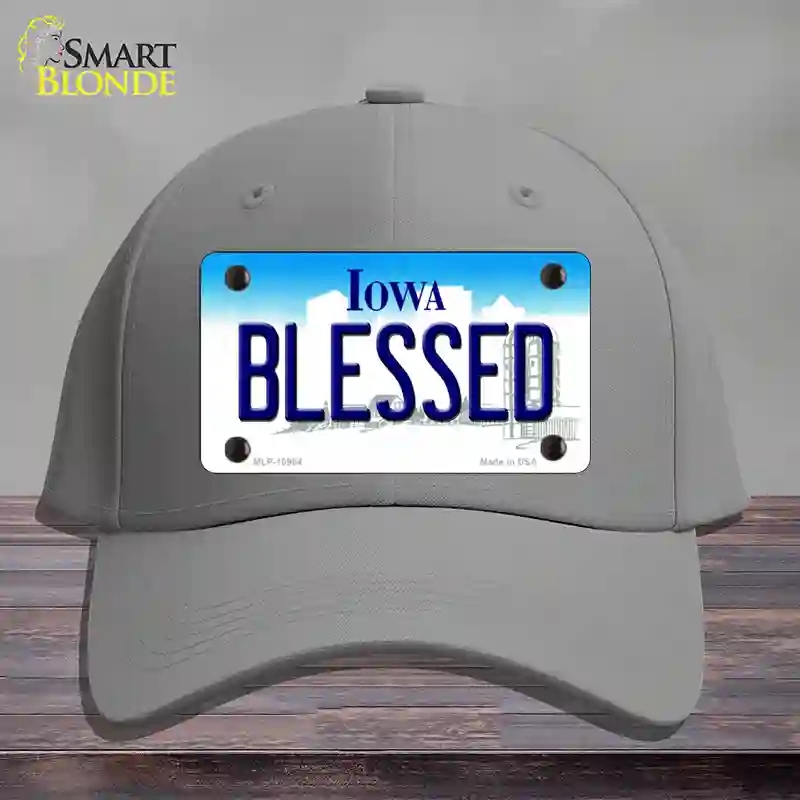 HAT23-MLP-10964 Blessed Iowa Novelty License Plate Hat, Cotton - Gray