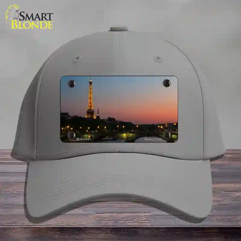 HAT23-MLP-11251 Eiffel Tower Night with River & Bridge Novelty License Plate Hat, Cotton - Gray