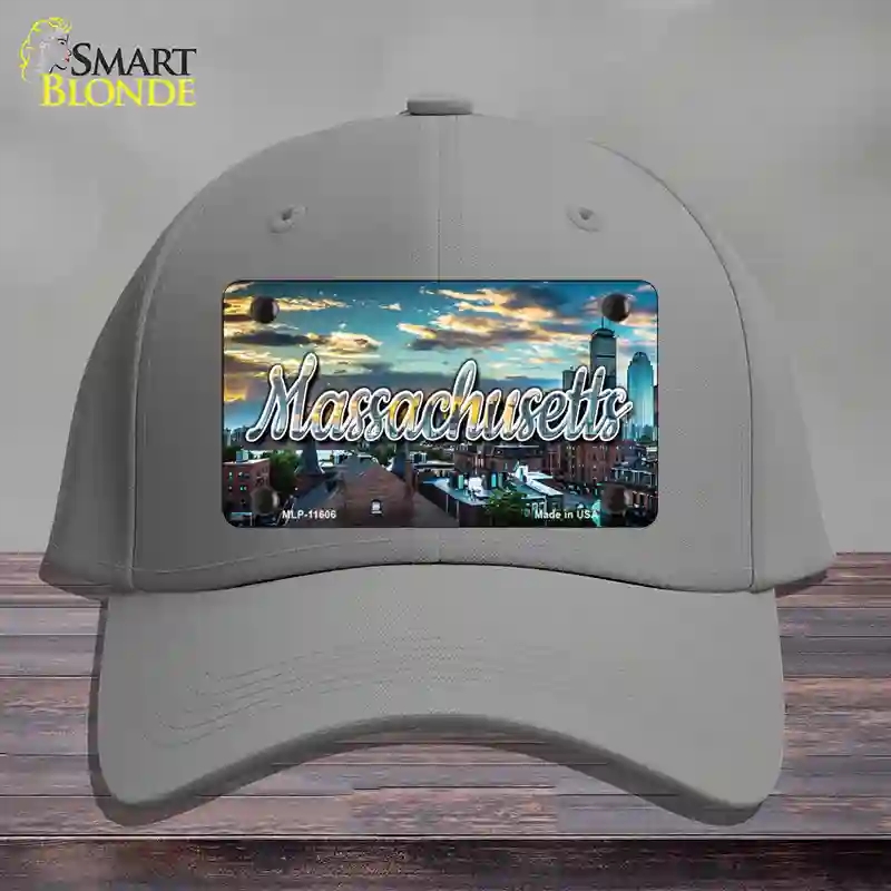 HAT23-MLP-11606 Massachusetts Sunset Skyline State Novelty License Plate Hat, Cotton - Gray