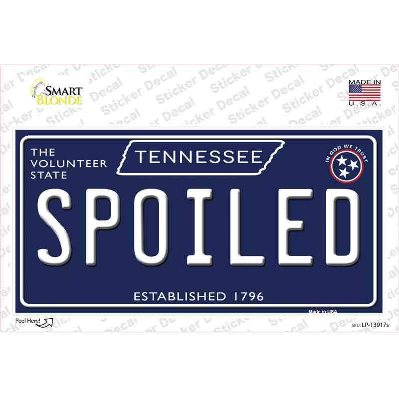 LP-13917s-M Spoiled Tennessee Blue Novelty Sticker Decal, Medium