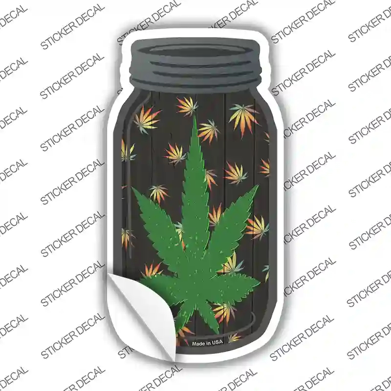 MJ-640s-S Pot Leaf Novelty Mason Jar Sticker Decal, Small