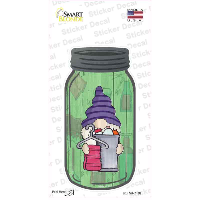 MJ-710s-M Gnome with Towel Novelty Mason Jar Sticker Decal, Medium