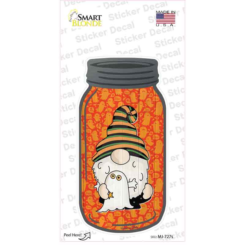 MJ-727s-M Gnome with Ghost Novelty Mason Jar Sticker Decal, Medium