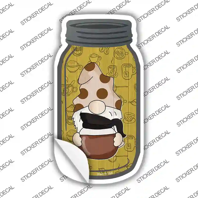 MJ-743s-S Gnome with Coffee Pot Novelty Mason Jar Sticker Decal, Small