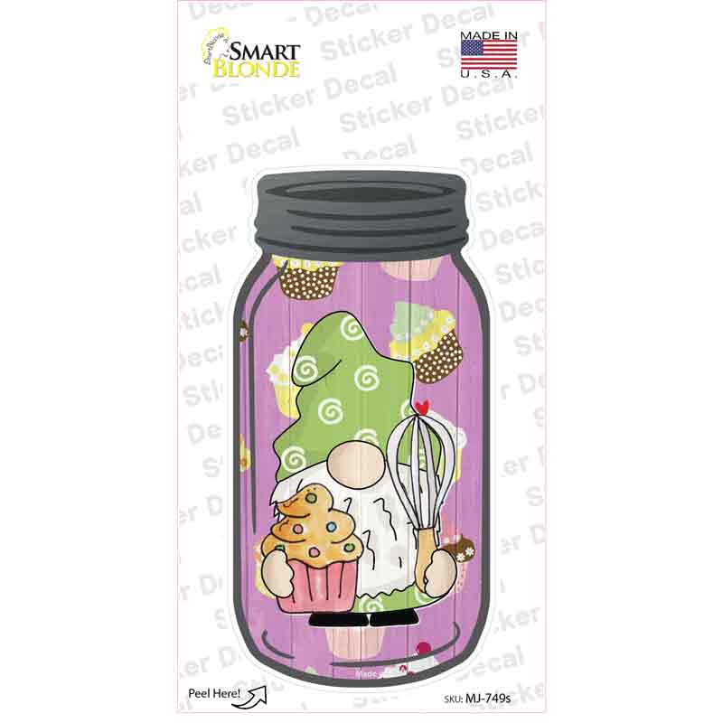 MJ-749s-M Gnome with Cupcake & Whisk Novelty Mason Jar Sticker Decal, Medium