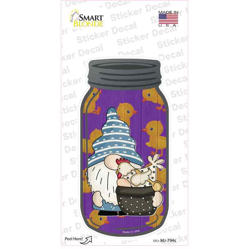 MJ-794s-M Gnome with Chicken Purple Novelty Mason Jar Sticker Decal, Medium