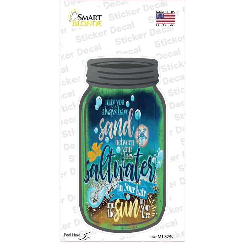 MJ-824s-M Sand Saltwater Sun on Your Face Novelty Mason Jar Sticker Decal, Medium
