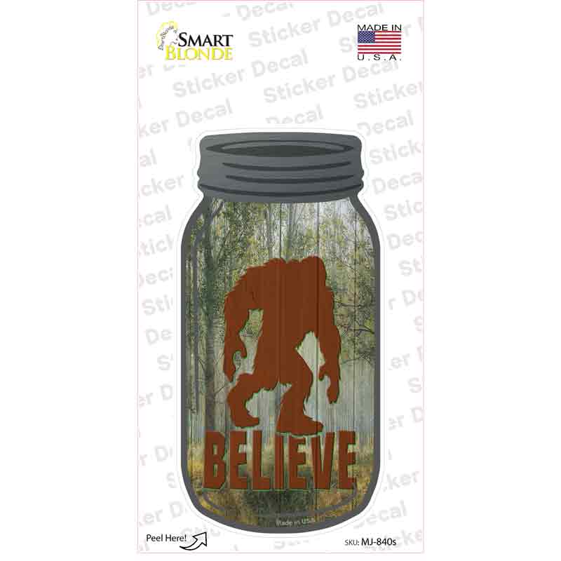 MJ-840s-M Bigfoot Shadow Believe Novelty Mason Jar Sticker Decal, Medium