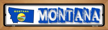 SMART BLONDE Montana State Outline Novelty Wood Mounted Metal Small Street Sign WB-K-325