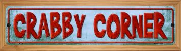 SMART BLONDE Crabby Corner Novelty Wood Mounted Metal Small Street Sign WB-K-414