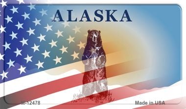 Alaska with American Flag Novelty Metal Magnet M-12478