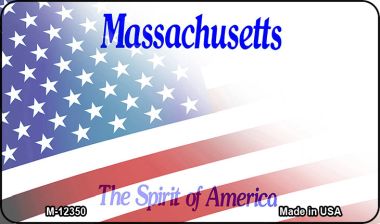 Massachusetts with American Flag Novelty Metal Magnet M-12350