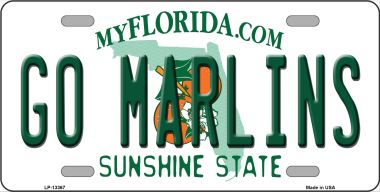 LP-13367 6 x 12 in. Go Marlins Novelty Metal License Plate Tag