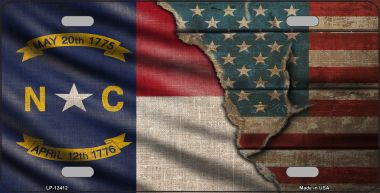 LP-12412 6 x 12 in. North Carolina & American Flag Novelty Metal License Plate -  Smart Blonde