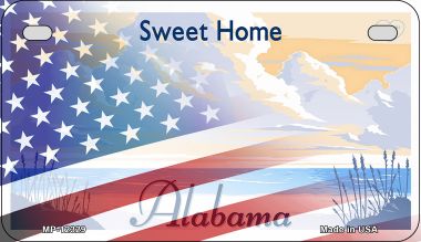 Alabama with American Flag Novelty Metal Motorcycle Plate MP-12329