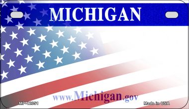 Michigan with American Flag Novelty Metal Motorcycle Plate MP-12351