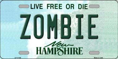 6 x 12 in. Zombie New Hampshire Novelty Metal Vanity License Plate Tag
