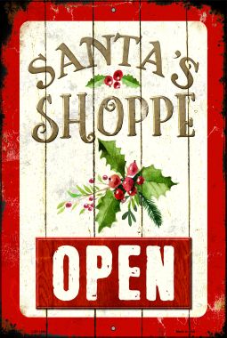 Santas Shop Open Novelty Metal Large Parking Sign LGP-1200
