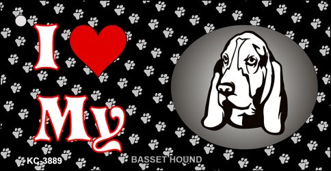 SMART BLONDE I Love My Basset Hound Novelty Metal Key Chain KC-3889