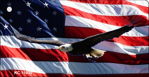 KC-11939 1.5 x 3 in. Soaring Eagle Flag Novelty Metal Key Chain