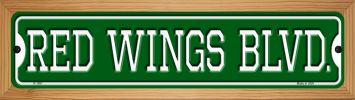 SMART BLONDE Red Wings BLVD Novelty Wood Mounted Small Metal Street Sign WB-K-1057