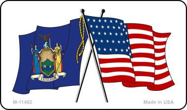 M-11492 3.5 x 2 in. New York Crossed US Flag Novelty Metal Magnet