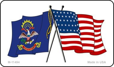 M-11494 3.5 x 2 in. North Dakota Crossed US Flag Novelty Metal Magnet -  Smart Blonde