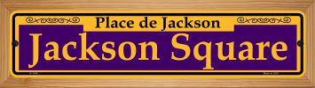SMART BLONDE Jackson Square Purple Novelty Wood Mounted Small Metal Street Sign WB-K-1168