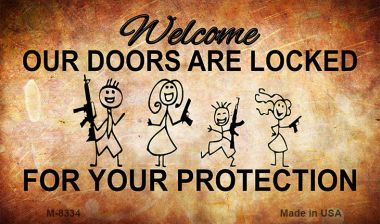 M-8344 3.5 x 2 in. Doors Locked Your Protection Novelty Metal Magnet
