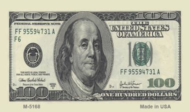 M-5168 3.5 x 2 in. Dollar 100 Bill Novelty Metal Magnet