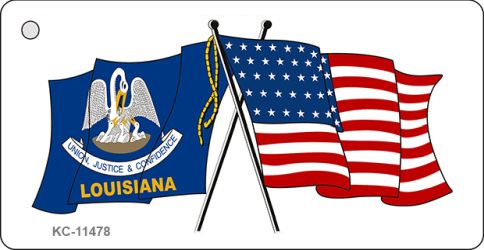 SMART BLONDE Louisiana Crossed US Flag Novelty Metal Key Chain KC-11478