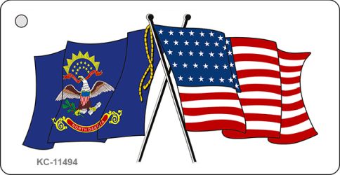 SMART BLONDE North Dakota Crossed US Flag Novelty Metal Key Chain KC-11494