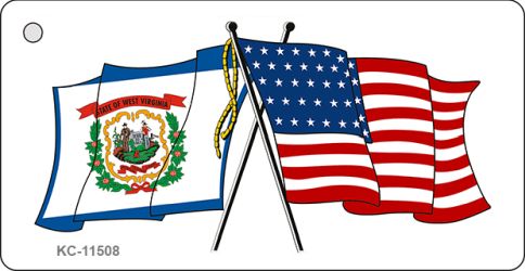 SMART BLONDE West Virginia Crossed US Flag Novelty Metal Key Chain KC-11508