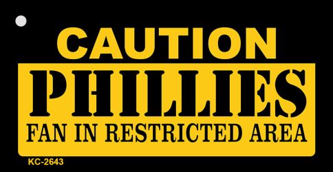 KC-2643 1.5 x 3 in. Caution Phillies Fan Area Novelty Metal Key Chain -  Smart Blonde