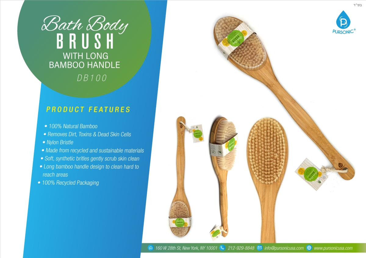 Bath Body Brush with Long Bamboo Handle