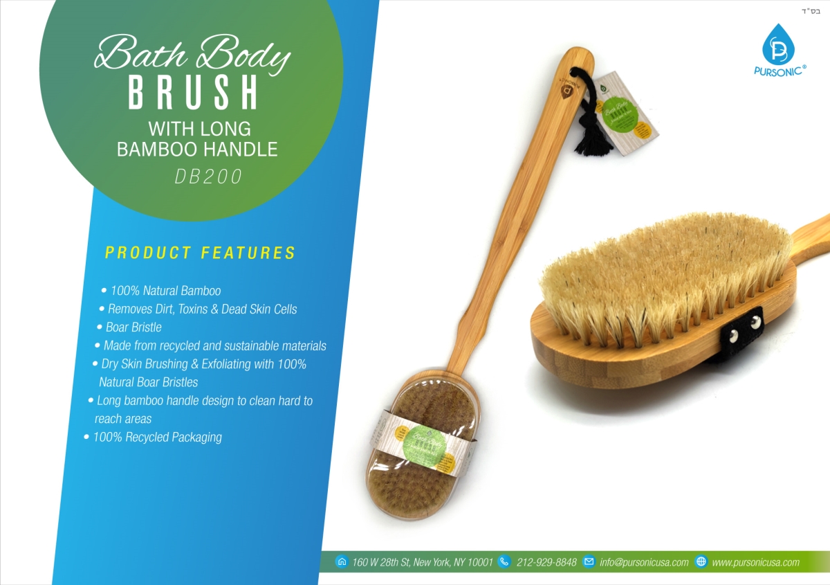 Bath Body Brush with Long Bamboo Handle & Natural Boars Bristles