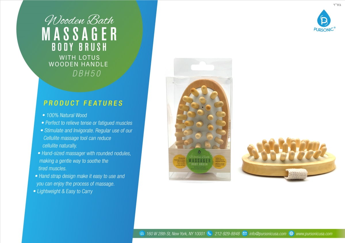 Bath Massager Body Brush with Lotus Wooden Handle
