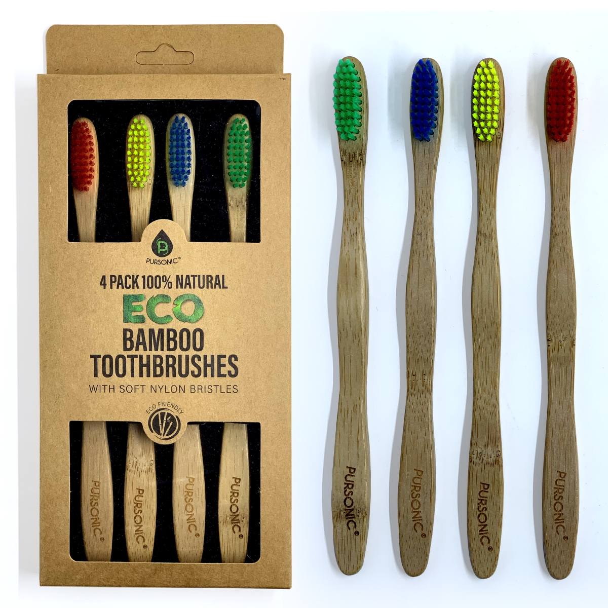 Picture of Pursonic BBTB4 100 Percent Natural Eco Bamboo Toothbrushes - Pack of 4